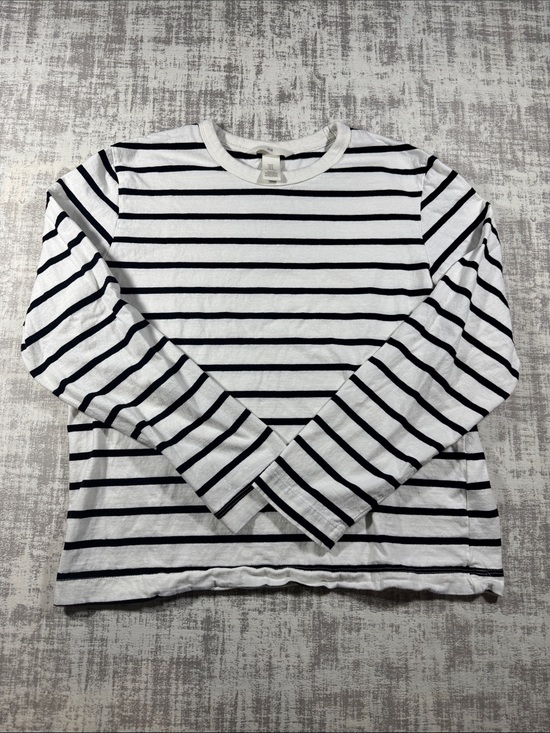 H&M Sweaters - H&M White and Black Striped Long-Sleeve Crewneck Tee Sz M womens 22X19PTP